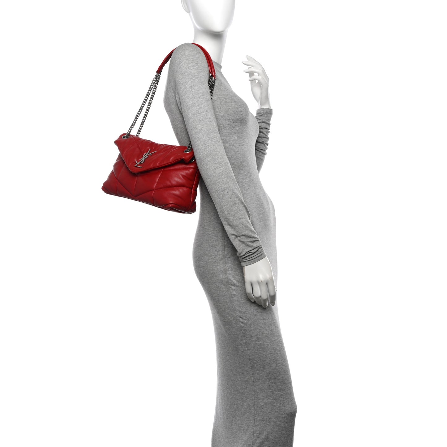 Lambskin Quilted Small Loulou Puffer Monogram Chain Satchel Red