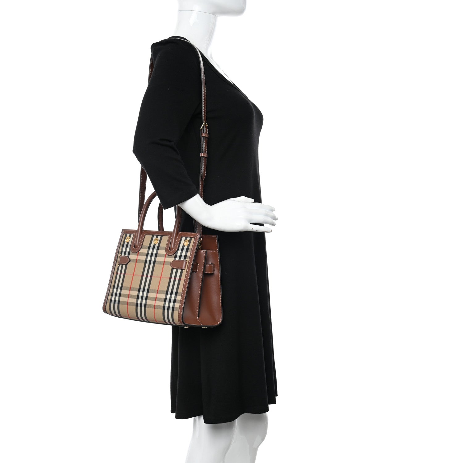 Burberry Calfskin Vintage Check Mini Two Handle Title Bag Archive Beige 2 of 9