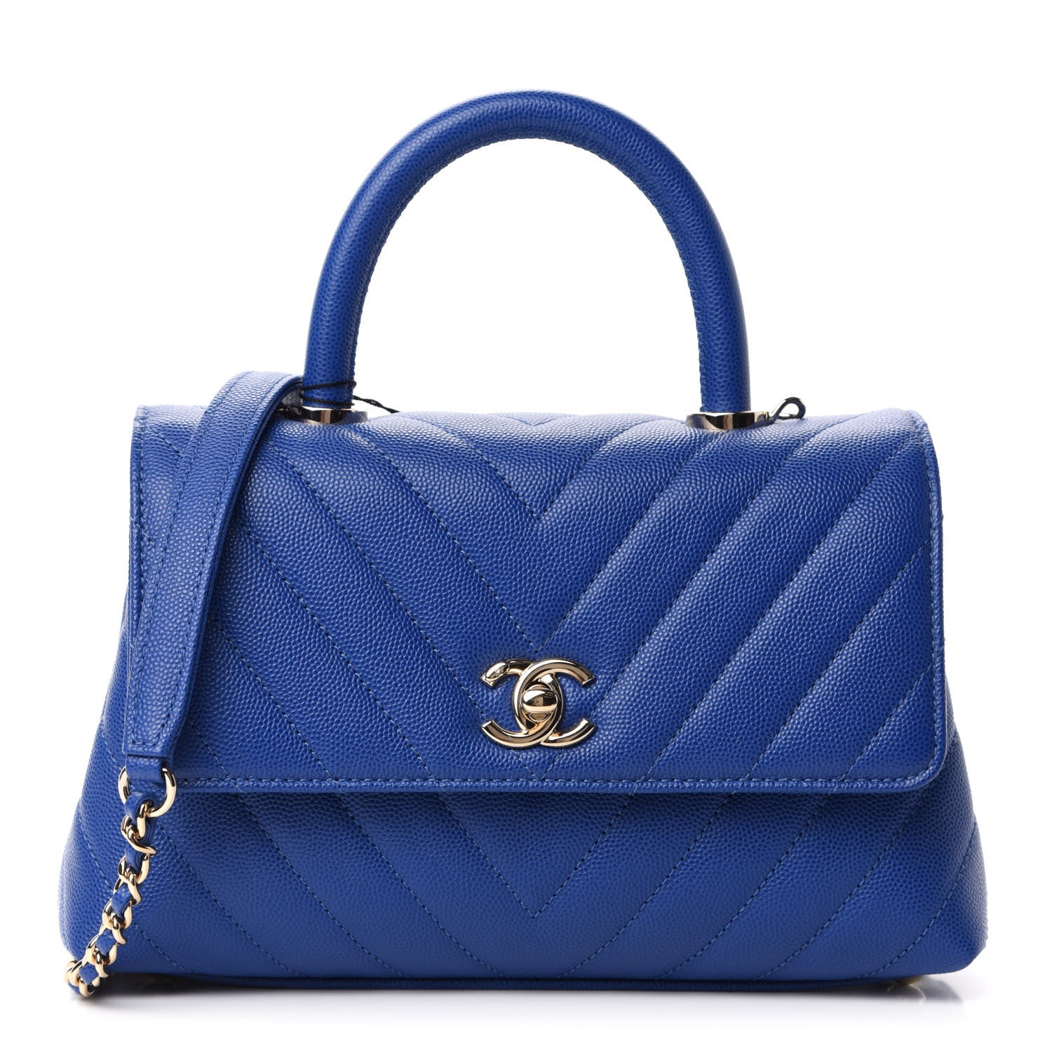 Chanel Caviar Chevron Quilted Mini Coco Handle Flap Blue 1 of 11