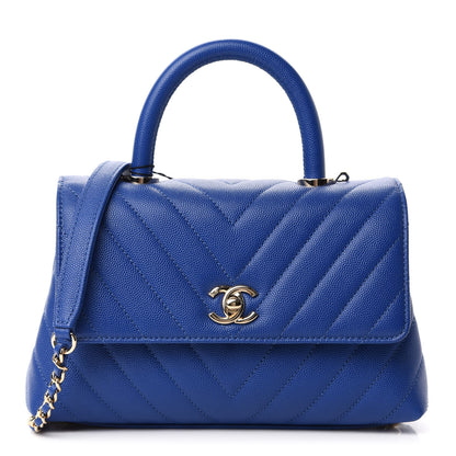 Chanel Caviar Chevron Quilted Mini Coco Handle Flap Blue 1 of 11