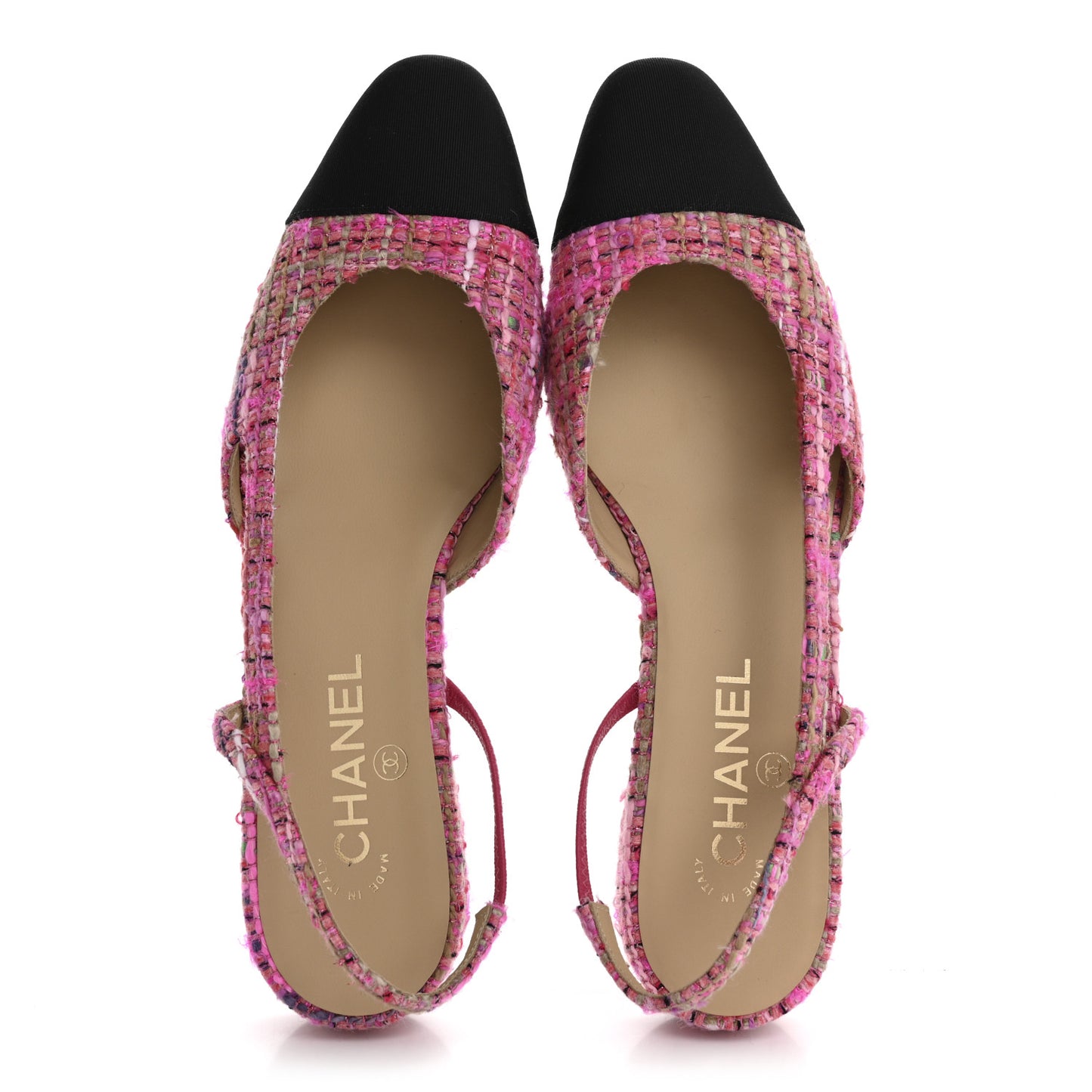 Tweed Grosgrain Cap Toe CC Slingback Flat 40 Pink Black