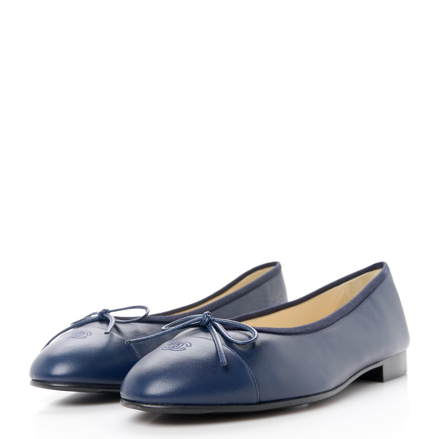 Lambskin CC Cap Toe Ballerina Flats 38 Navy
