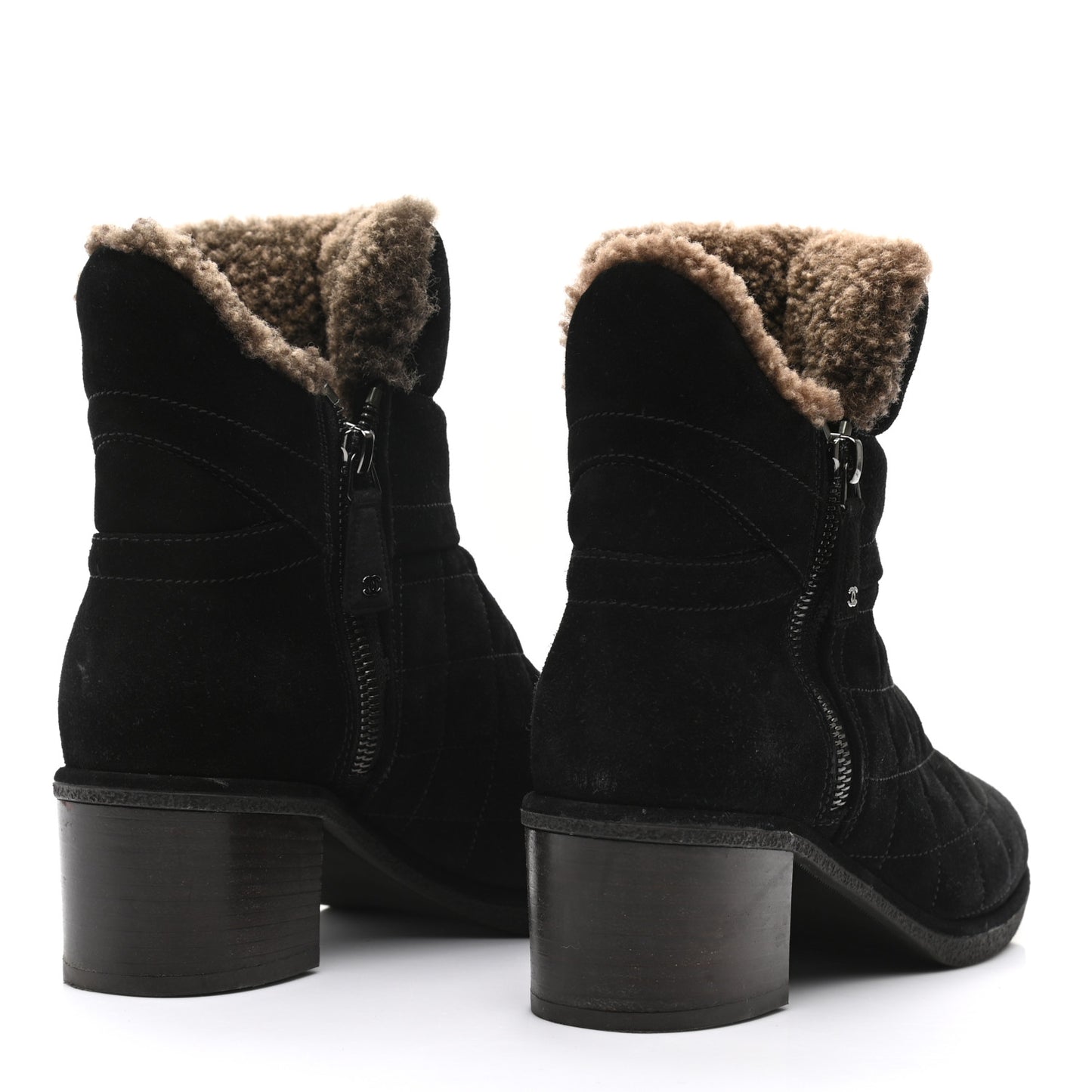 Suede Quilted Shearling Short Boots 36.5 Black