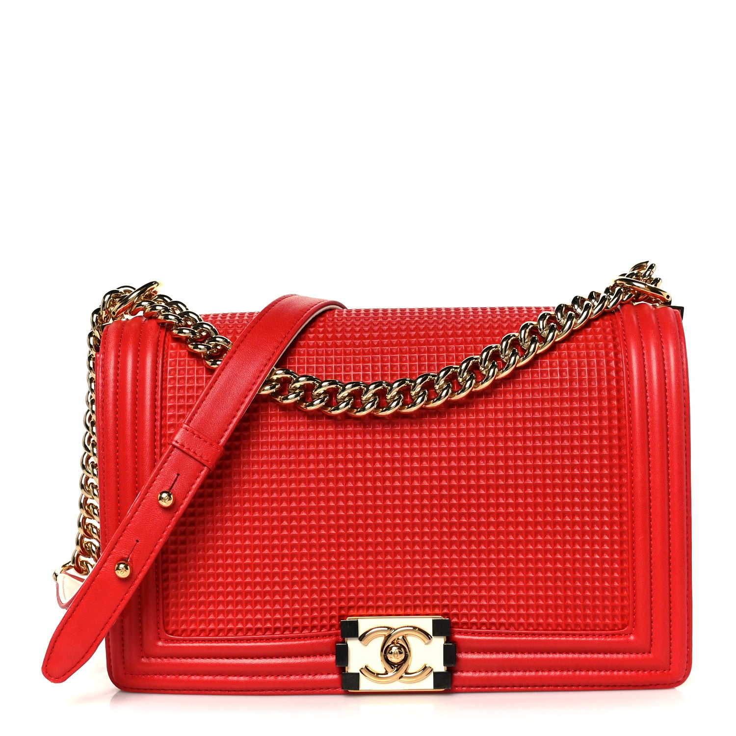 Chanel Lambskin Embossed New Medium Boy Cube Flap Red 1 of 10