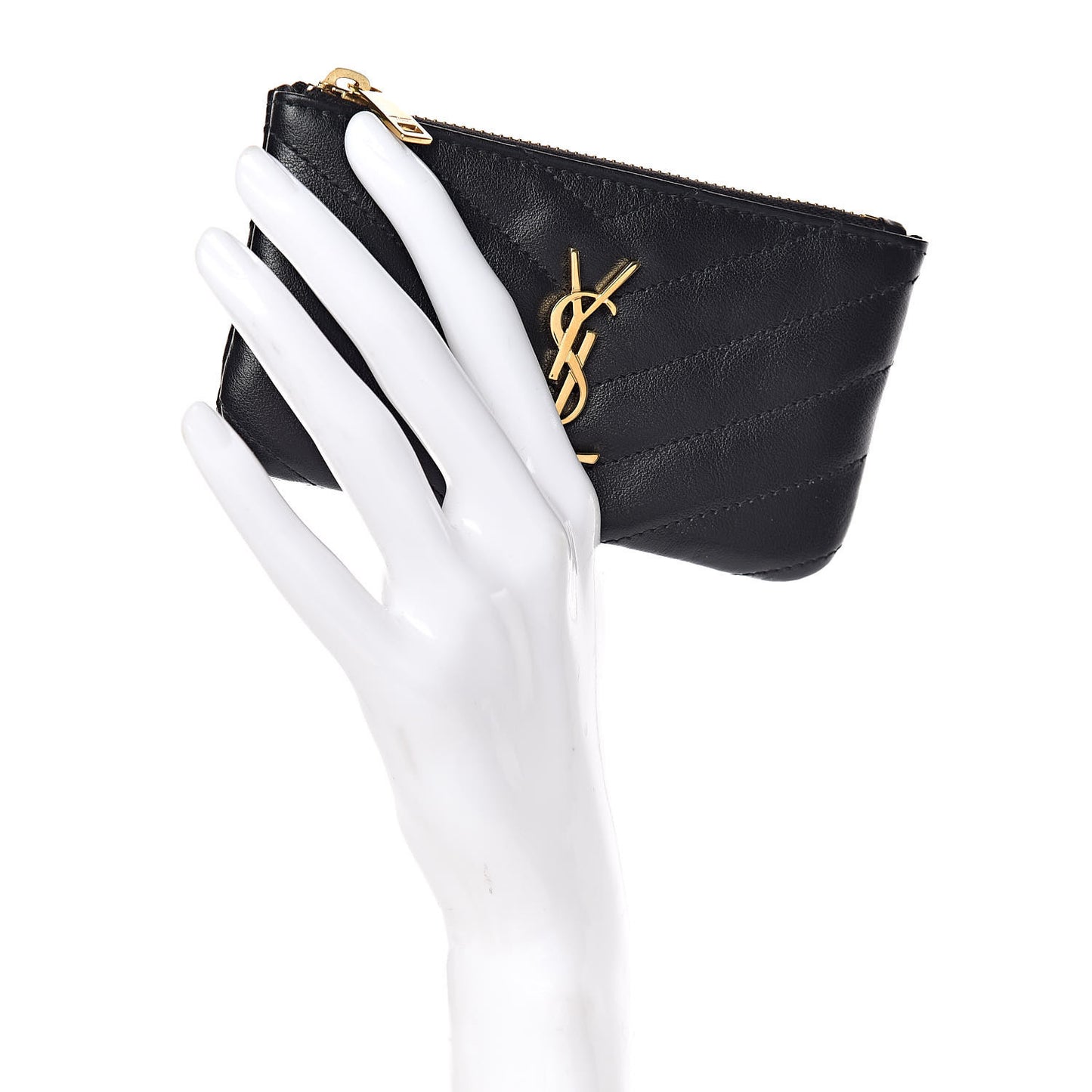 Calfskin Matelasse Monogram Key Pouch Black