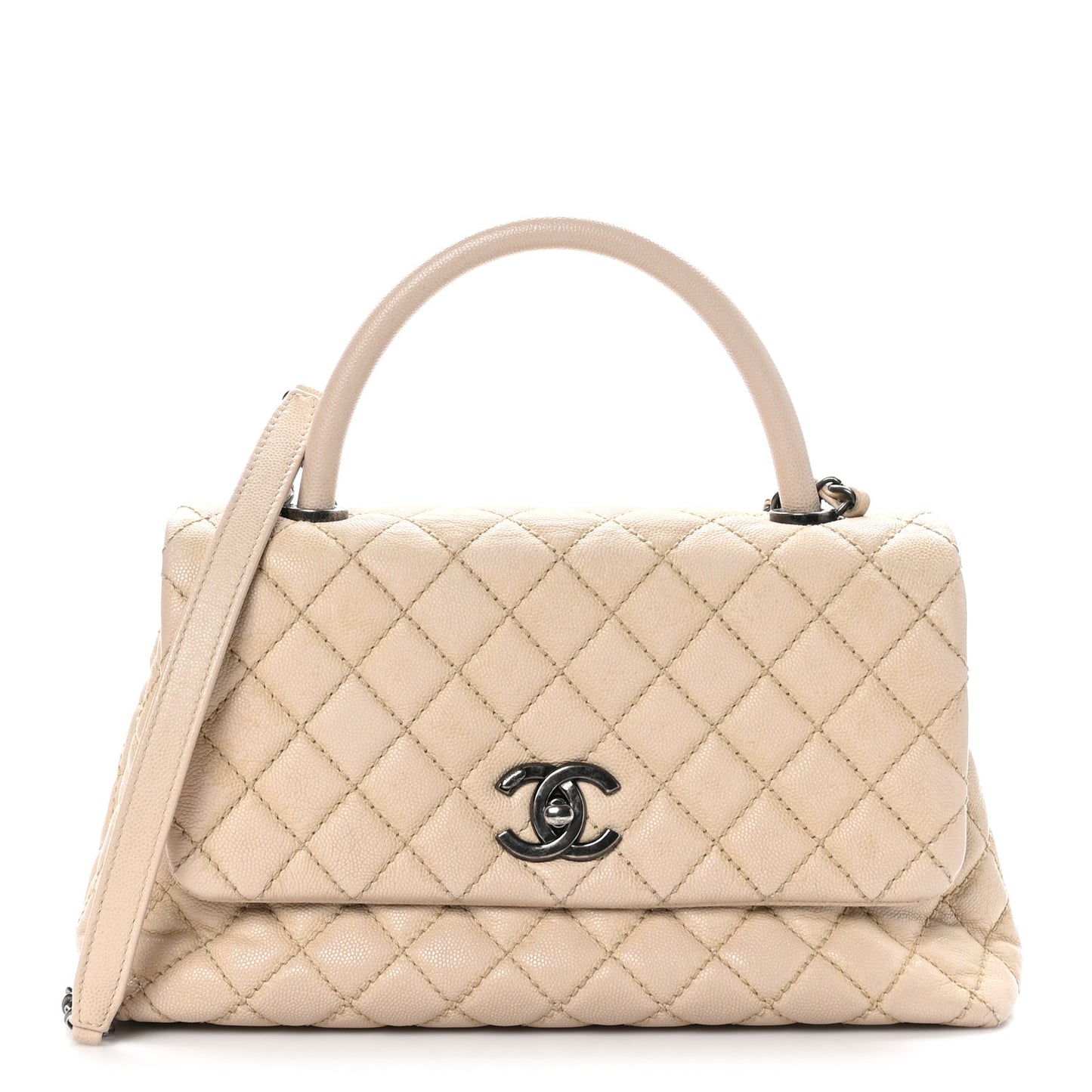 Caviar Quilted Small Coco Handle Flap Light Beige
