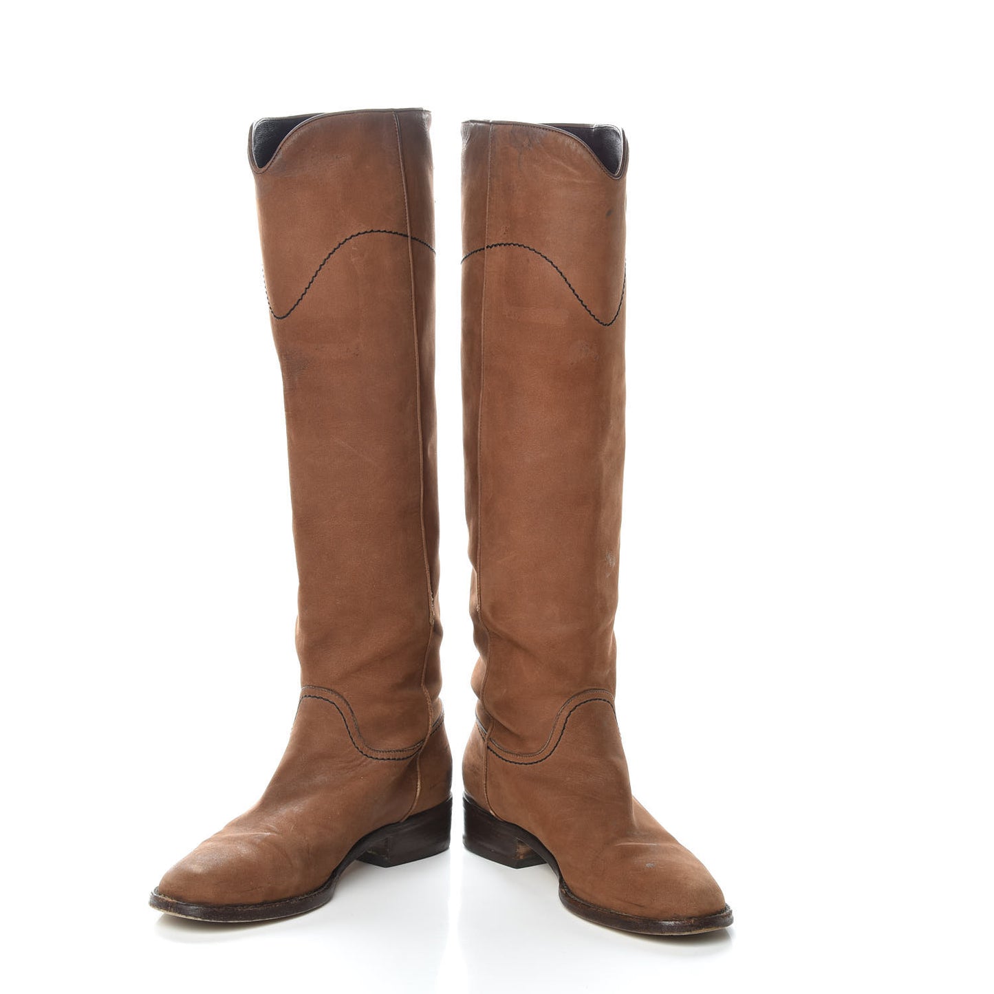 Calfskin Ascot CC Knee High Boots 37 Light Brown