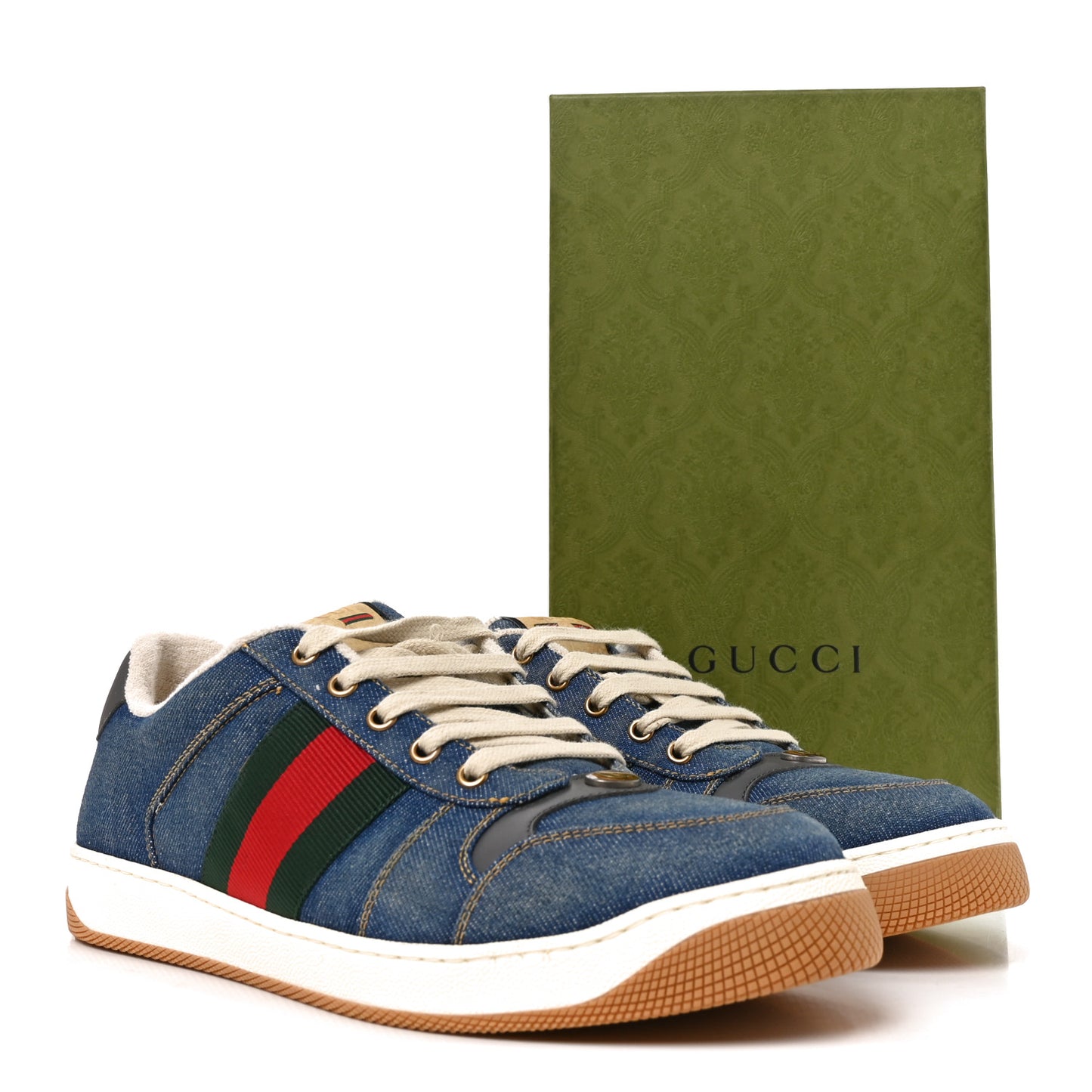 Denim GG Monogram Calfskin Web Mens Screener Sneakers 10 Blue