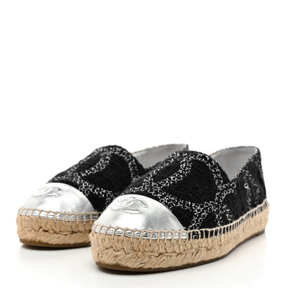 Chanel Metallic Tweed Lambskin CC Espadrilles 36 Black Silver 4 of 11