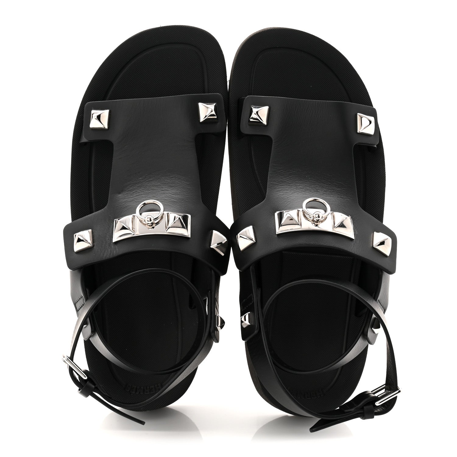 Hermes Calfskin Medor Studded Womens Intuition Sandals 37 Black 2 of 11