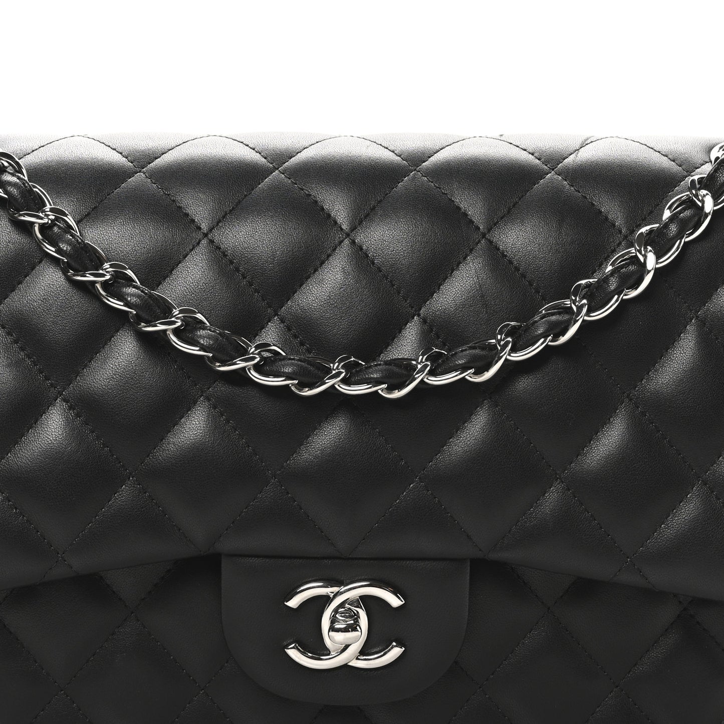 Lambskin Quilted Jumbo Double Flap Black