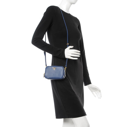 Prada Saffiano Mini Camera Crossbody Bag Bleuette 2 of 9