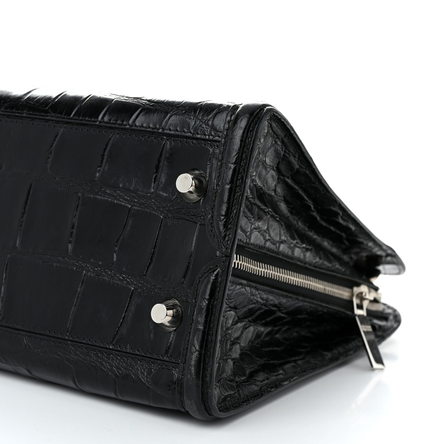 Calfskin Crocodile Embossed Tote Black