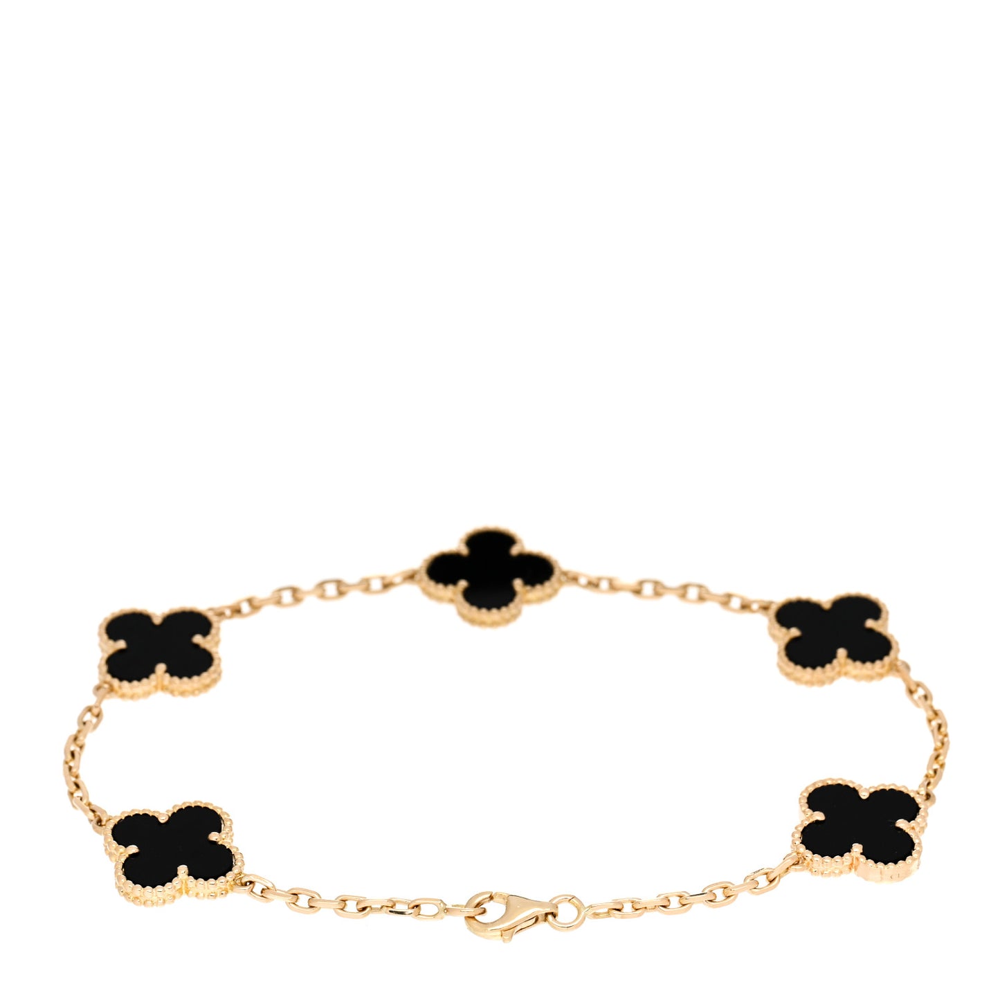 18K Yellow Gold Black Onyx 5 Motifs Vintage Alhambra Bracelet