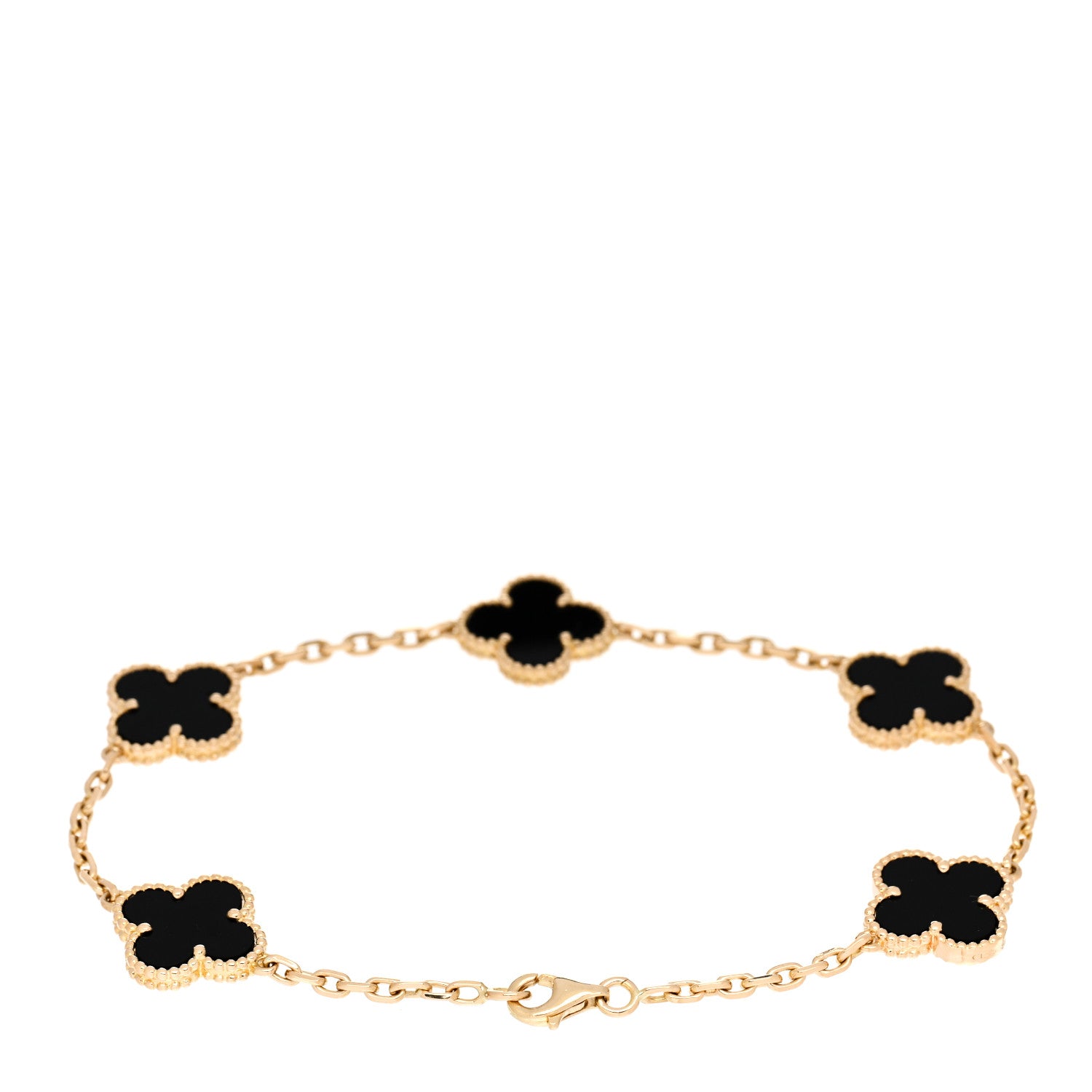 Van Cleef & Arpels 18K Yellow Gold Black Onyx 5 Motifs Vintage Alhambra Bracelet 2 of 5