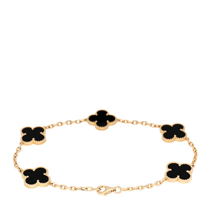 Van Cleef & Arpels 18K Yellow Gold Black Onyx 5 Motifs Vintage Alhambra Bracelet 2 of 5