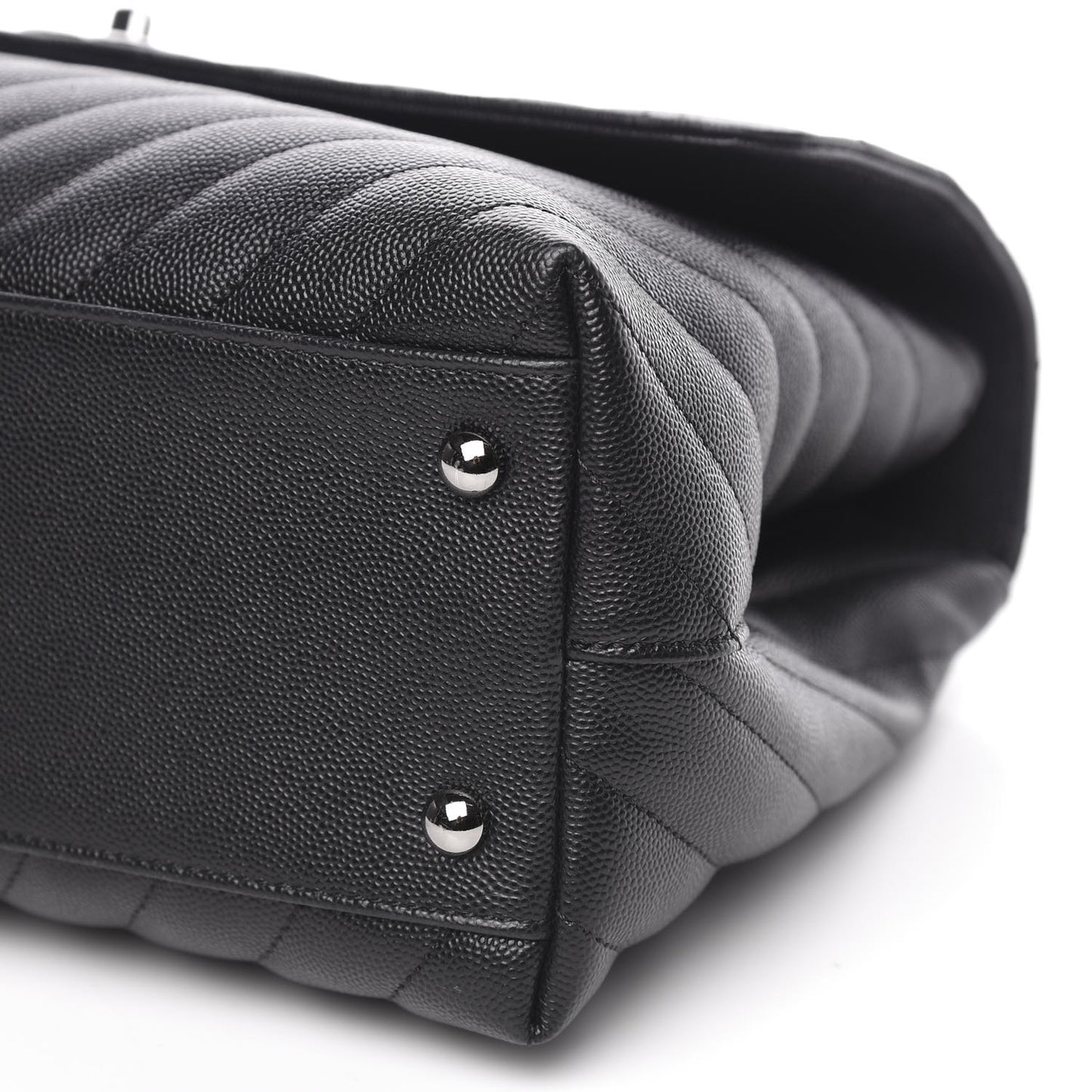Caviar Chevron Quilted Medium Coco Handle Flap Black