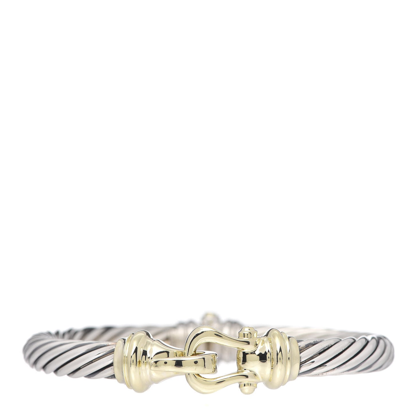 Sterling Silver 14K Yellow Gold 7mm Cable Classic Buckle Bracelet