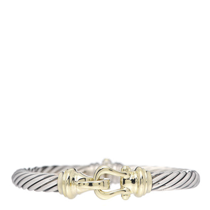 David Yurman Sterling Silver 14K Yellow Gold 7mm Cable Classic Buckle Bracelet 1 of 5