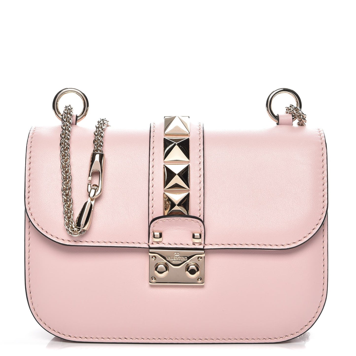 Vitello Small Glam Lock Rockstud Flap Water Rose