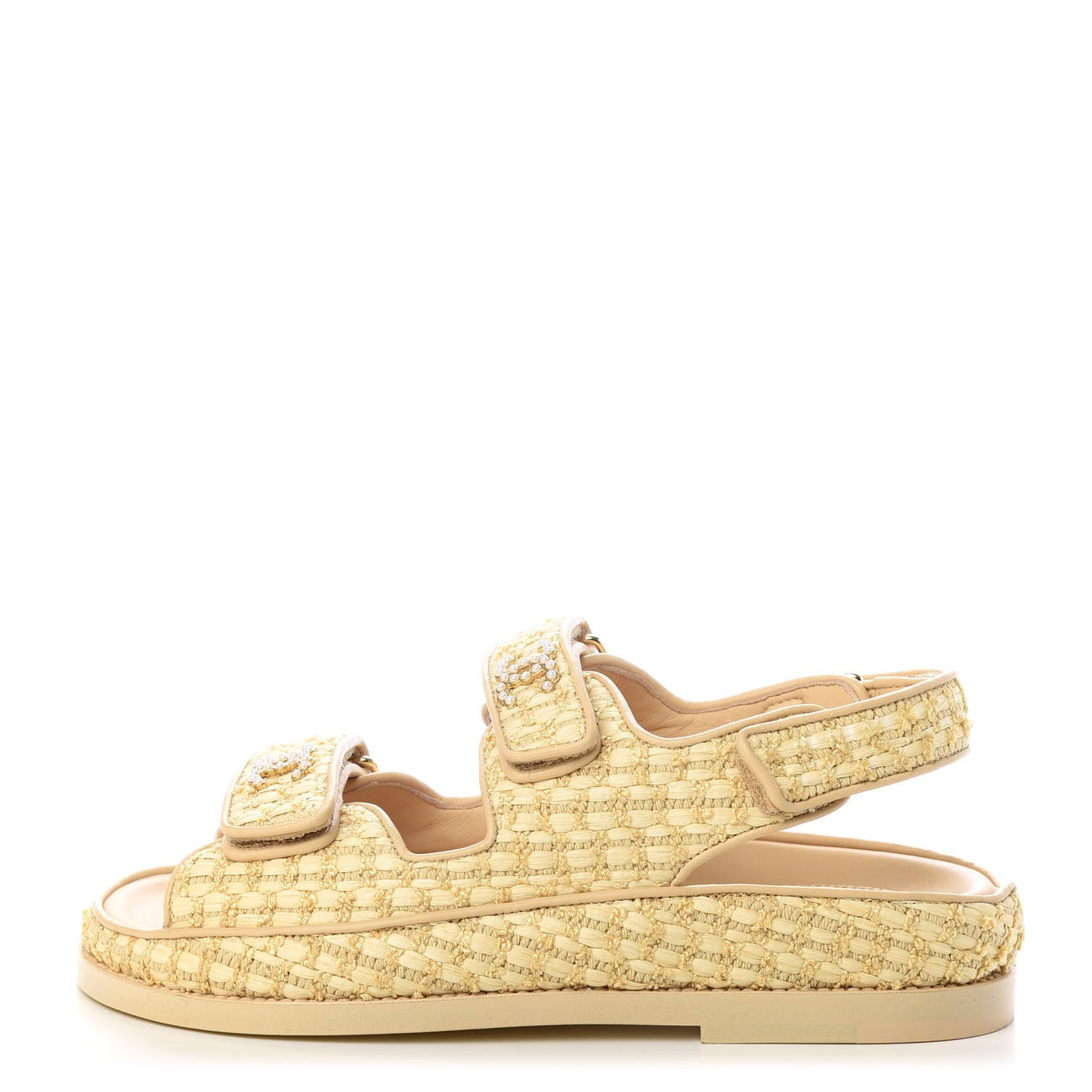 Braided Fabric Velcro Dad Sandals 35 Beige