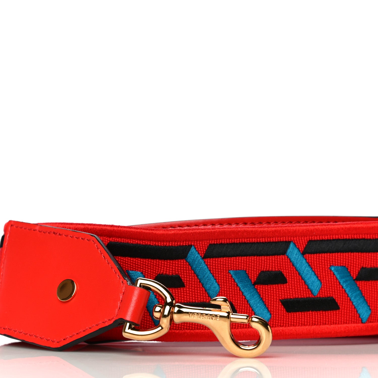 Versace Coated Canvas Calfskin La Greca Strap Blue Red 2 of 6