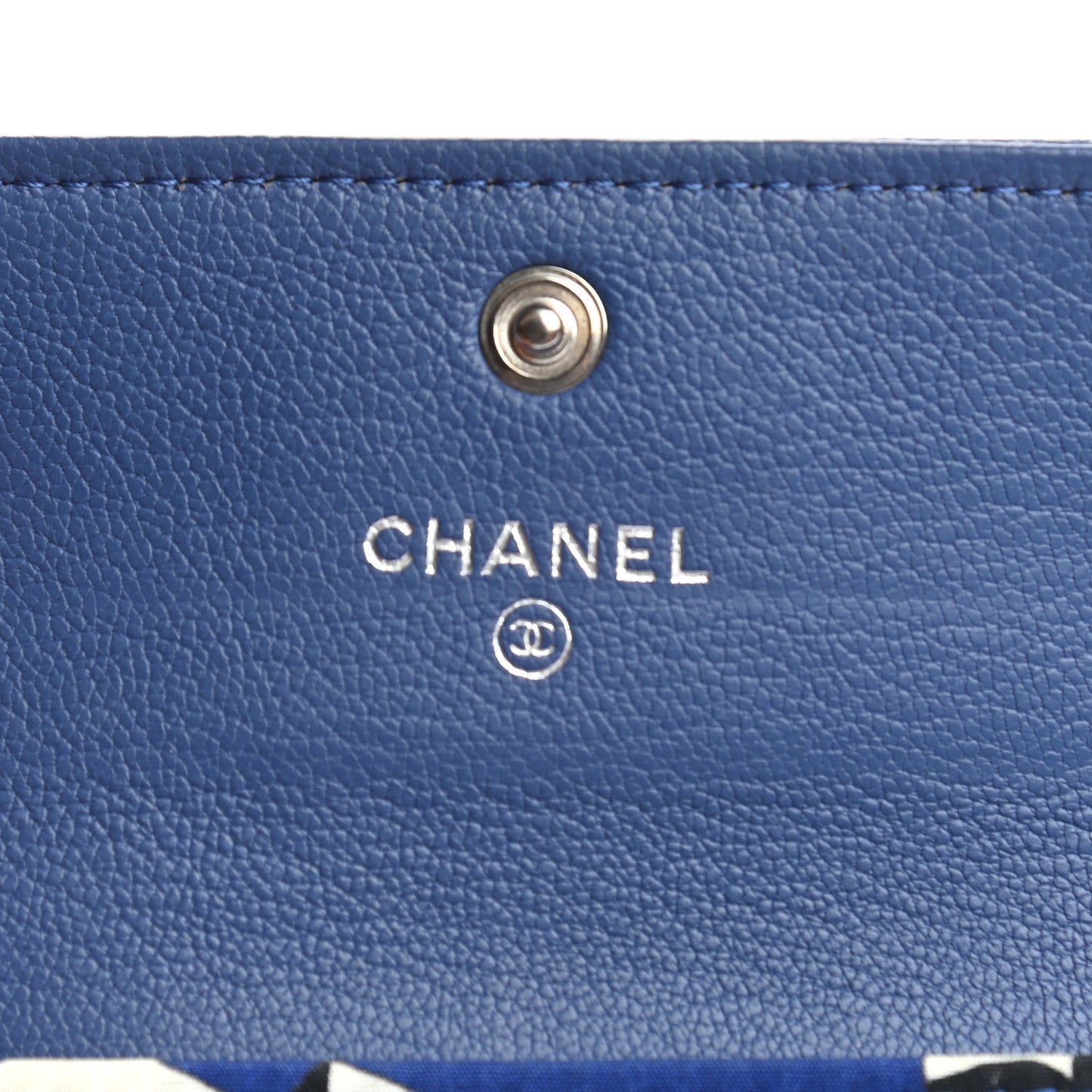 Goatskin Camellia CC Flap Card Holder Blue
