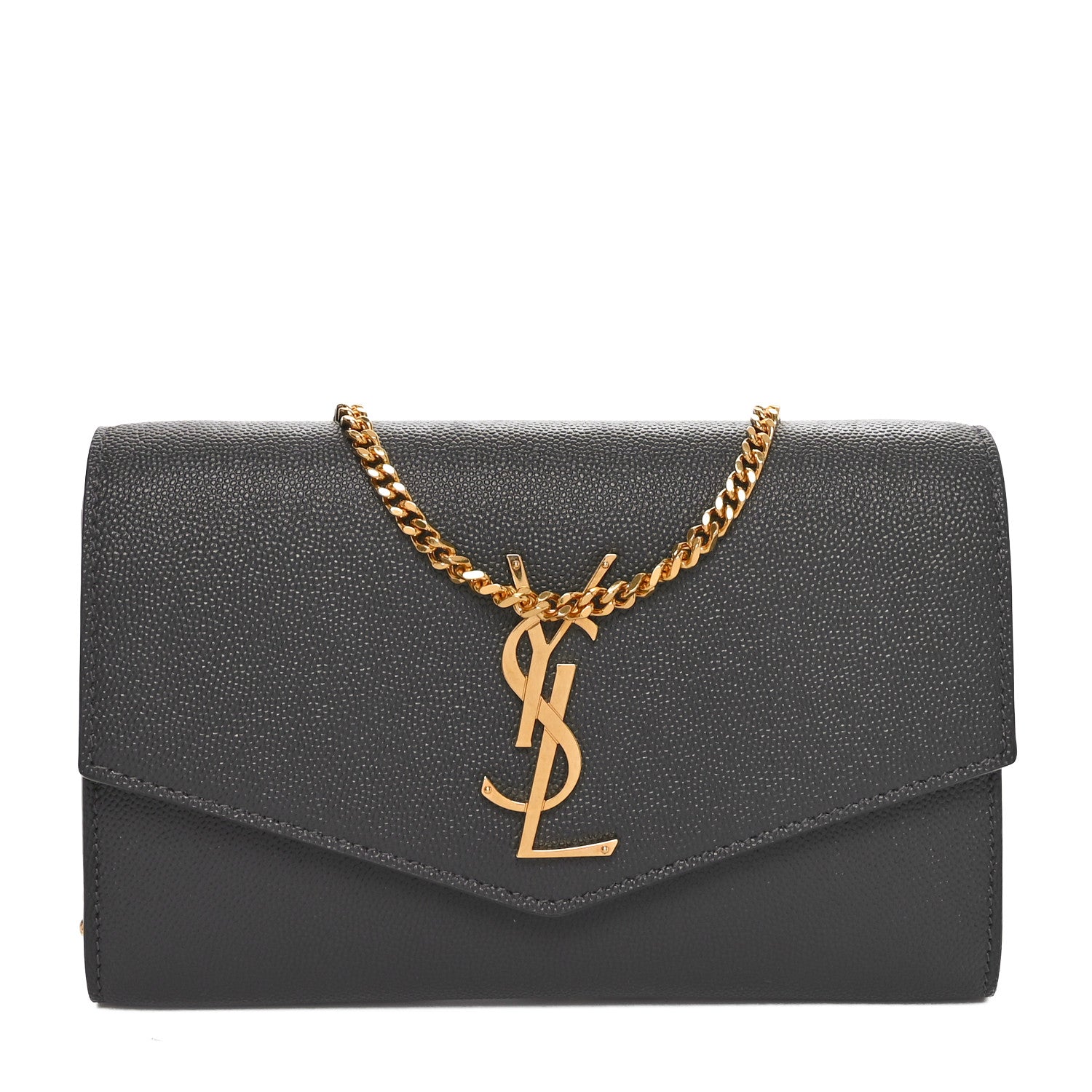 Saint Laurent Grain de Poudre Uptown Chain Wallet Storm 1 of 10