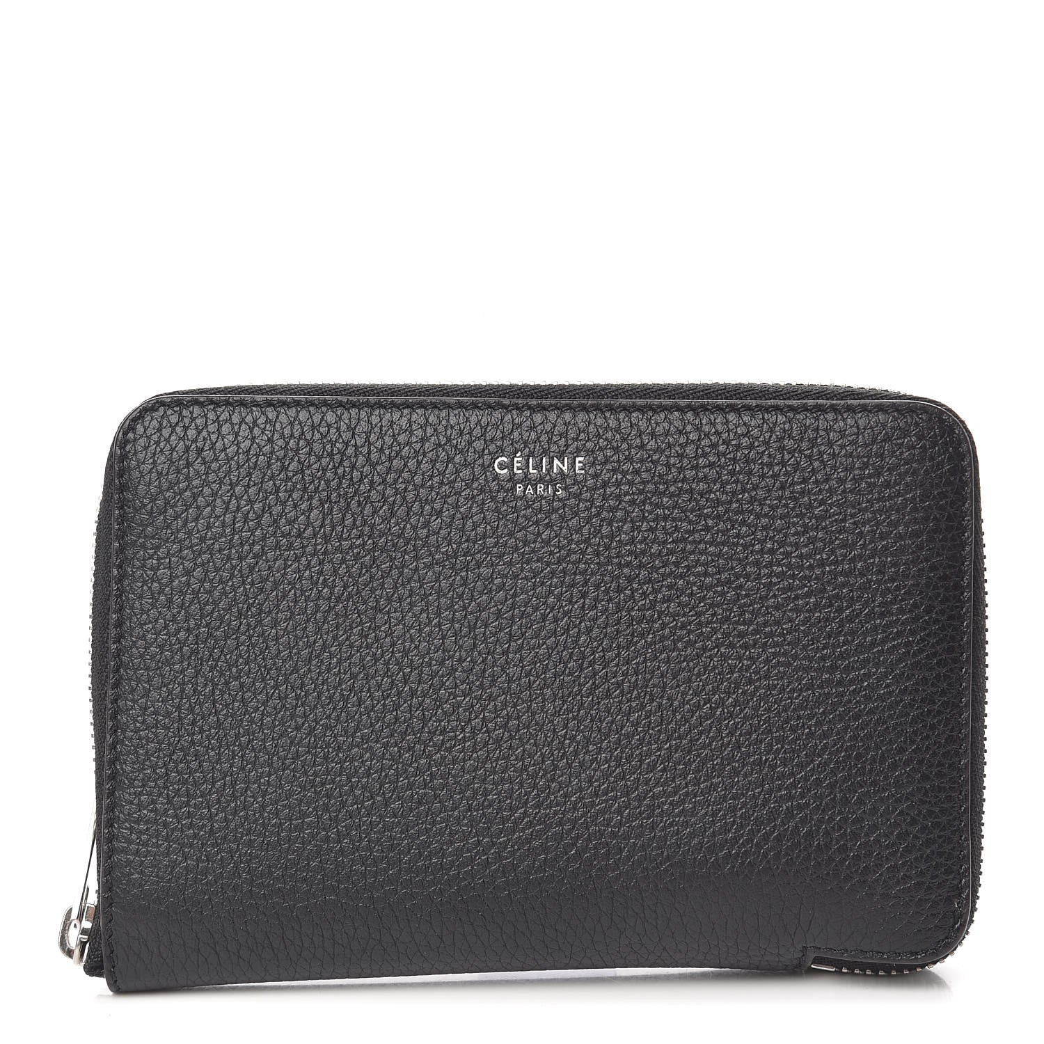 Celine Drummed Calfskin Zip Around Multifunction Wallet Black Citron 1 of 8