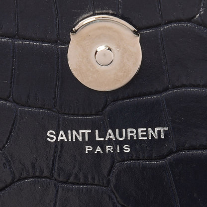 Saint Laurent Calfskin Crocodile Embossed Small Classic Monogram Kate Tassel Satchel Navy 6 of 7