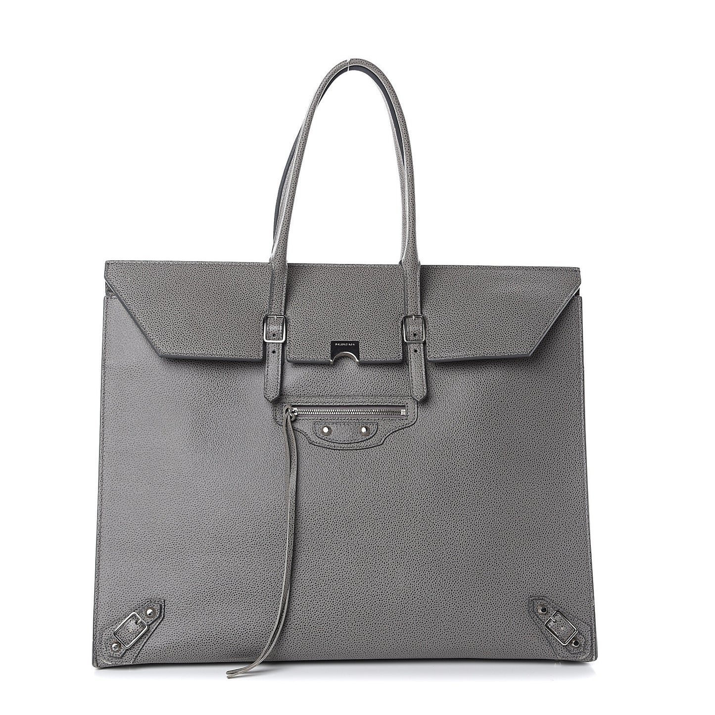 Grained Calfskin Papier Flap Tote Gris Pyrit