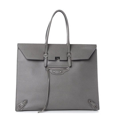 Balenciaga Grained Calfskin Papier Flap Tote Gris Pyrit 1 of 8