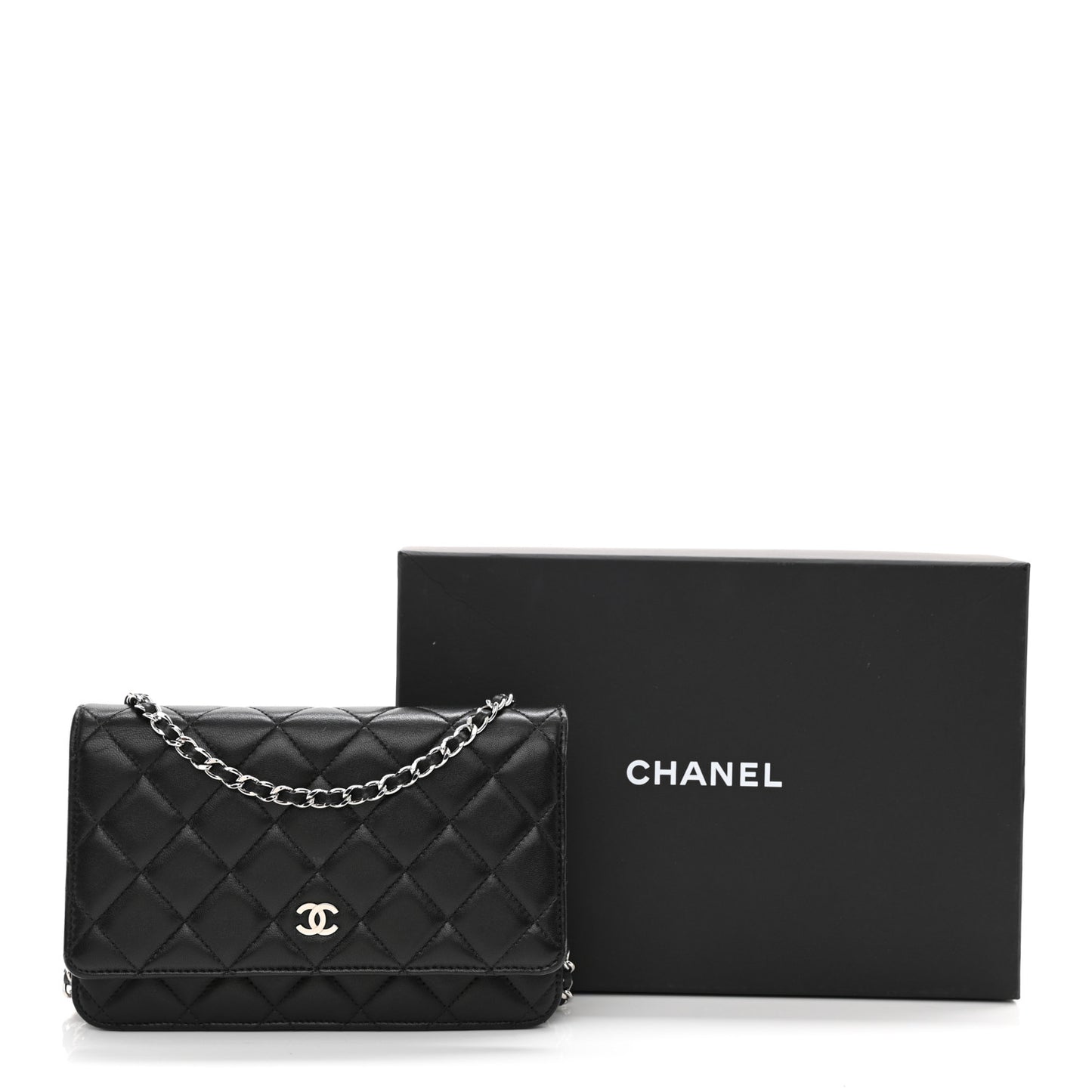 Lambskin Quilted Wallet On Chain WOC Black
