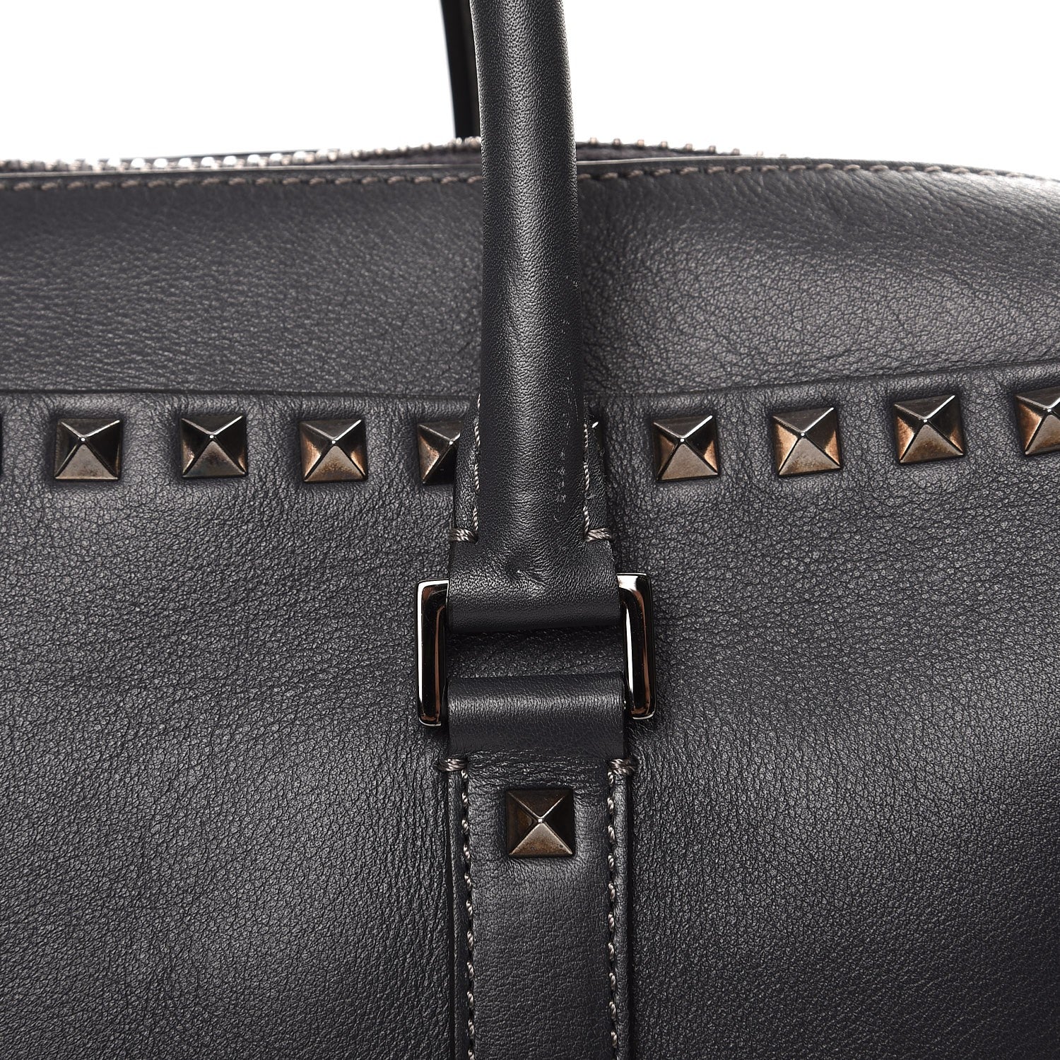 Valentino Garavani Mens Calfskin Rockstud Briefcase Grey 11 of 12