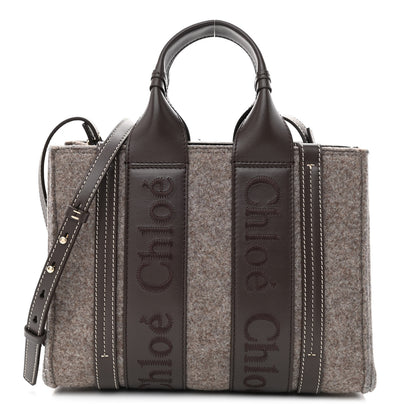 Chloe Felt Calfskin Small Woody Ribbon Tote With Strap Deep Beige 1 of 12