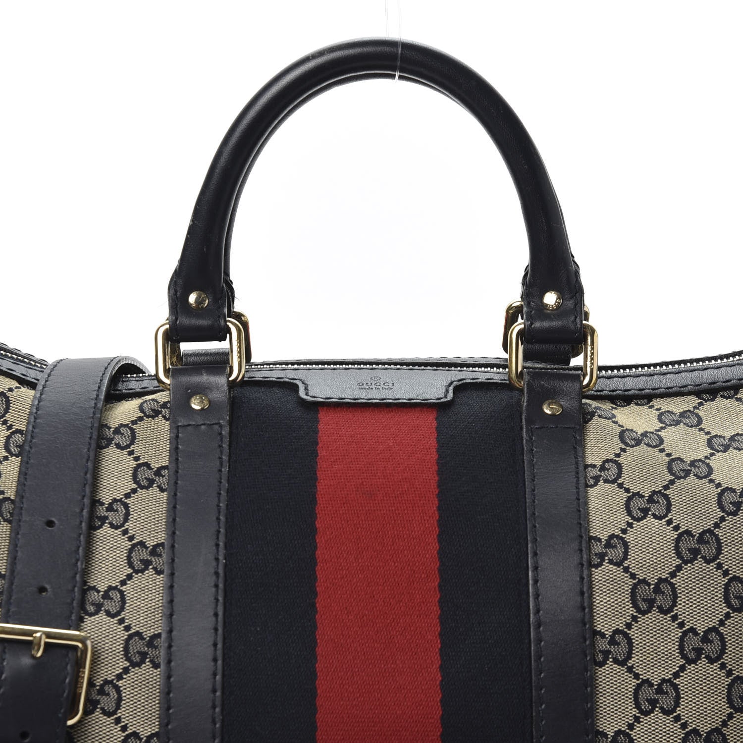 Gucci Monogram Selleria Calfskin Vintage Web Medium Boston Beige Blue 12 of 12