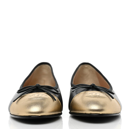 Chanel Lambskin Cap Toe Ballerina Flats 39.5 Black Gold 2 of 9