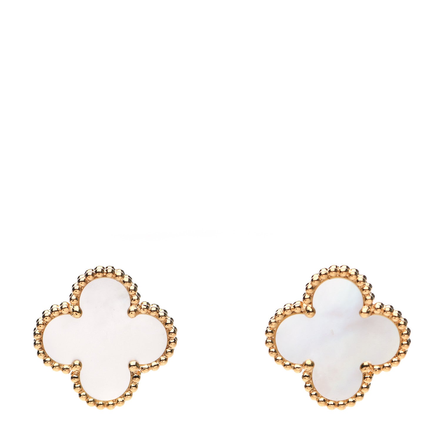 Van Cleef & Arpels 18K Yellow Gold Mother of Pearl Vintage Alhambra Earrings 1 of 5