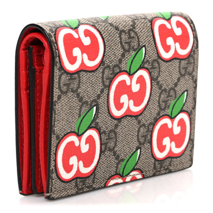 Gucci GG Supreme Monogram Apple Card Case Wallet Beige Multicolor Lobster Red 3 of 7