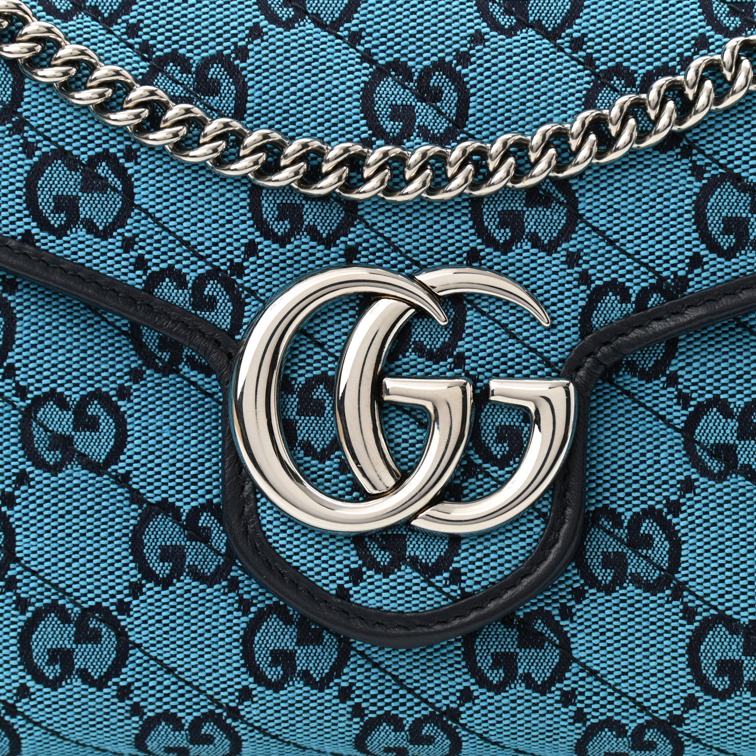 Gucci Monogram Multicolor Matelasse Diagonal GG Marmont Chain Wallet Light Blue 8 of 10