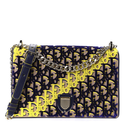 Christian Dior Canvas Velvet Diorama Club Flap Bag Blue Yellow 1 of 10