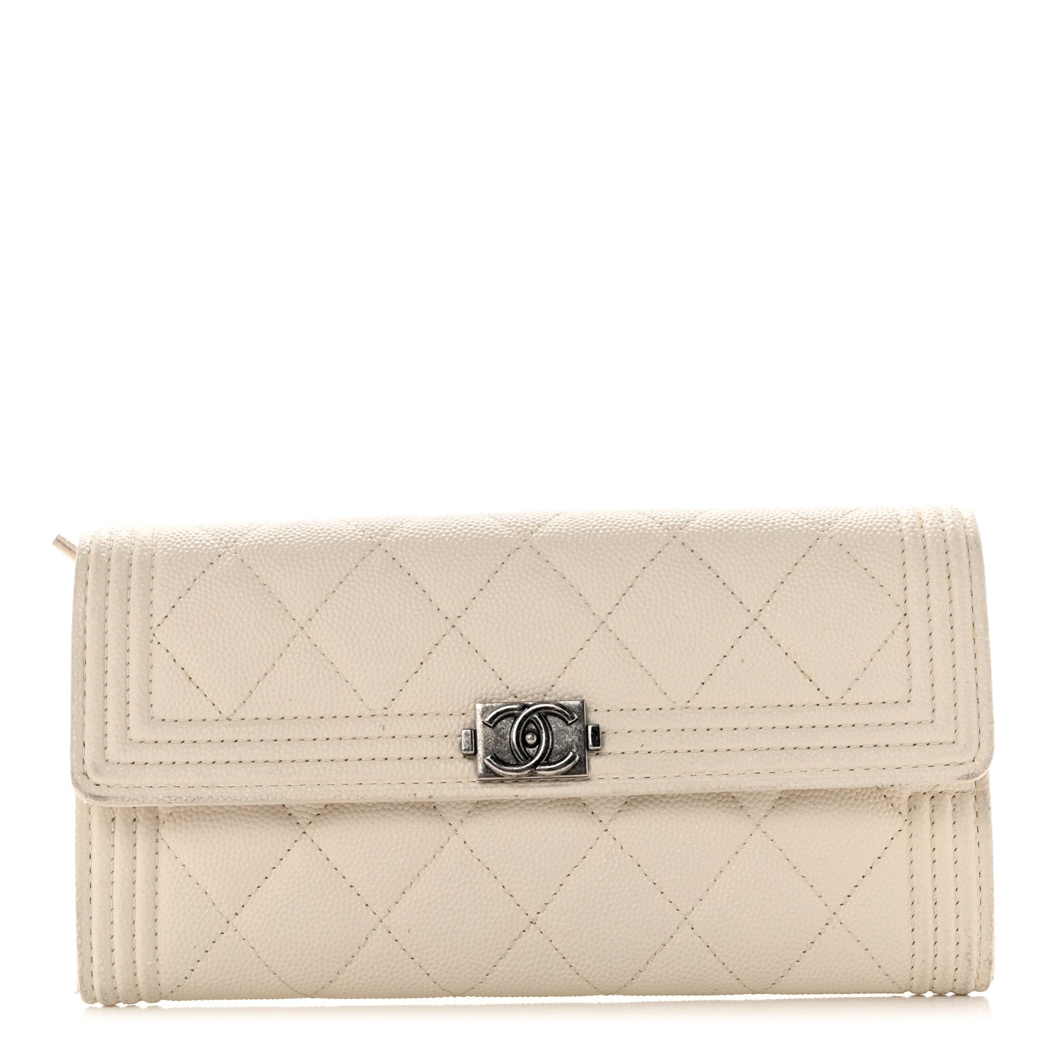 Chanel Caviar Quilted Large Boy Gusset Flap Wallet White 1 of 15