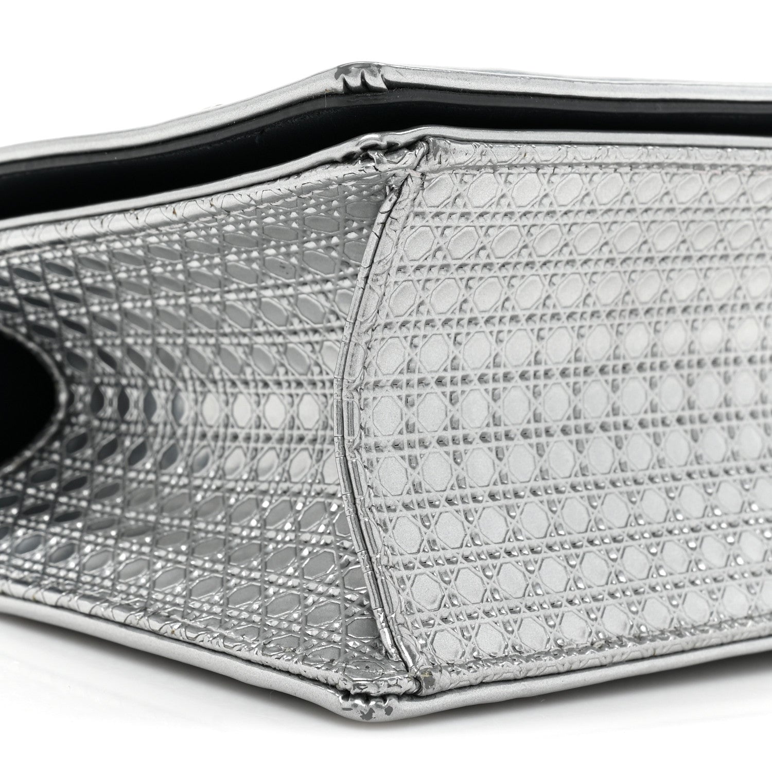 Christian Dior Metallic Patent Micro-Cannage Medium Diorama Flap Bag Silver 8 of 17