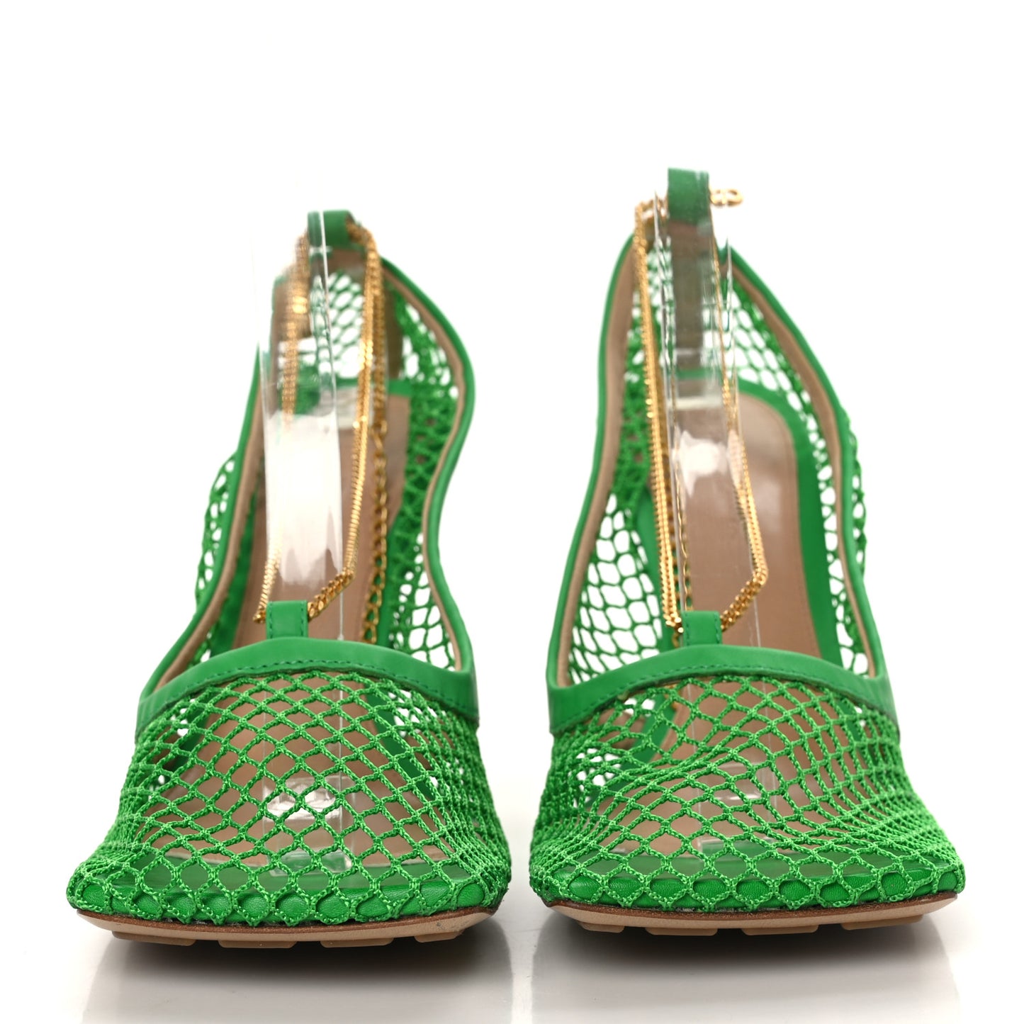 Mesh Calfskin Chain Sandals 39 Grass