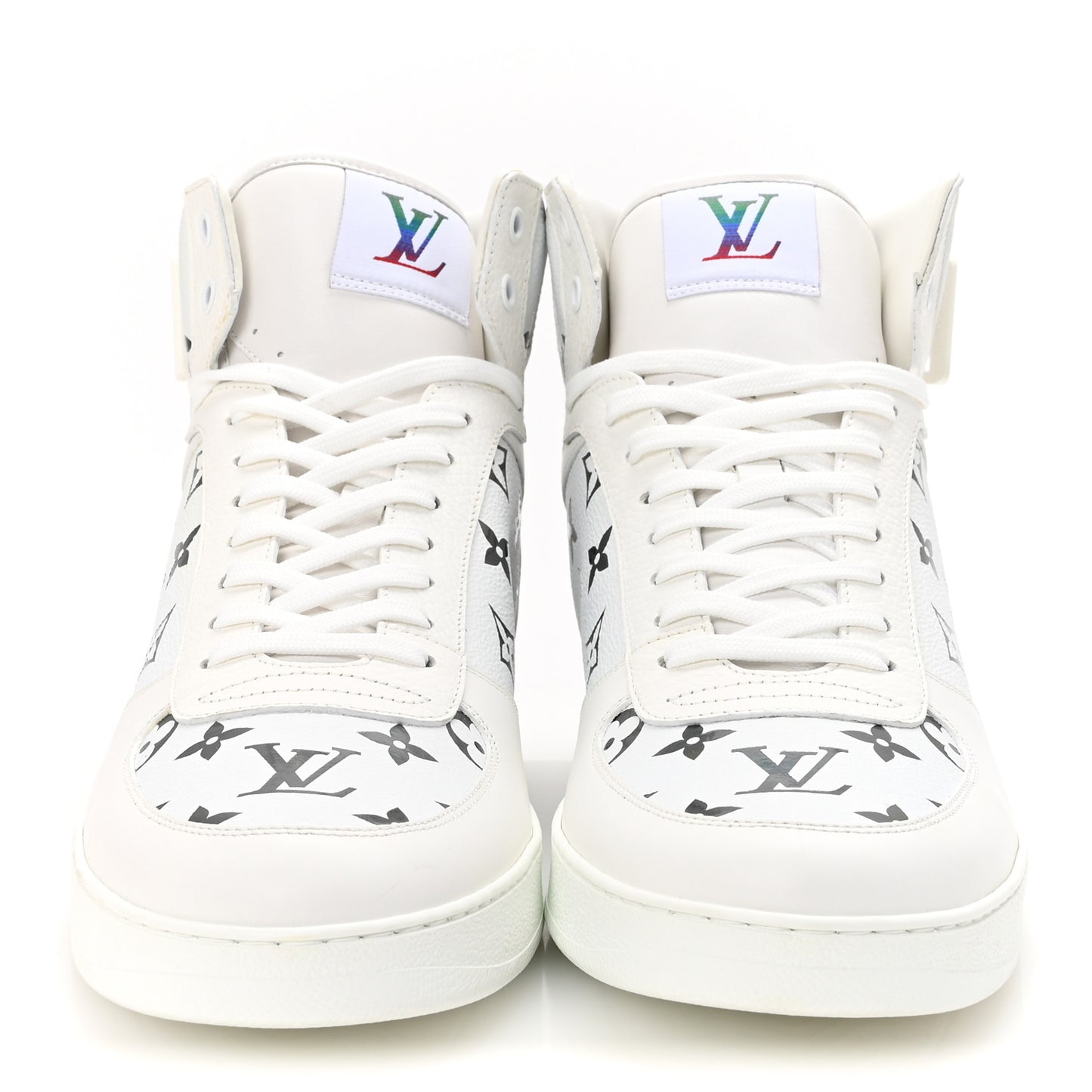 Calfskin Monogram Rivoli High Top Sneakers 10 White
