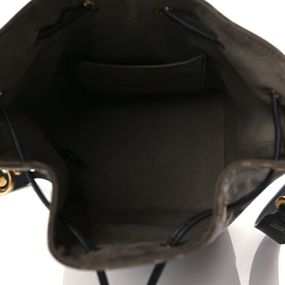 Fendi Glazed Fabric Vitello Grace F is Fendi FF 1974 Stamp Patch Grande Mon Tresor Bucket Bag Mogano Panna Black 5 of 11
