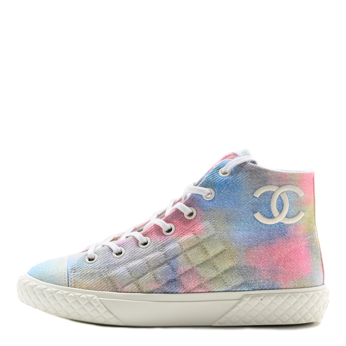 Printed Fabric High Top CC Sneakers 39.5 Green Pink Blue White