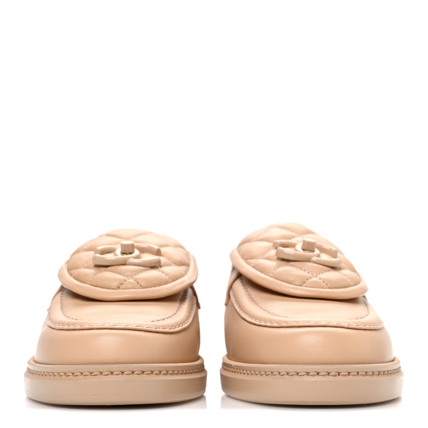 Lambskin Quilted CC Turnlock Moccasins 37 Beige