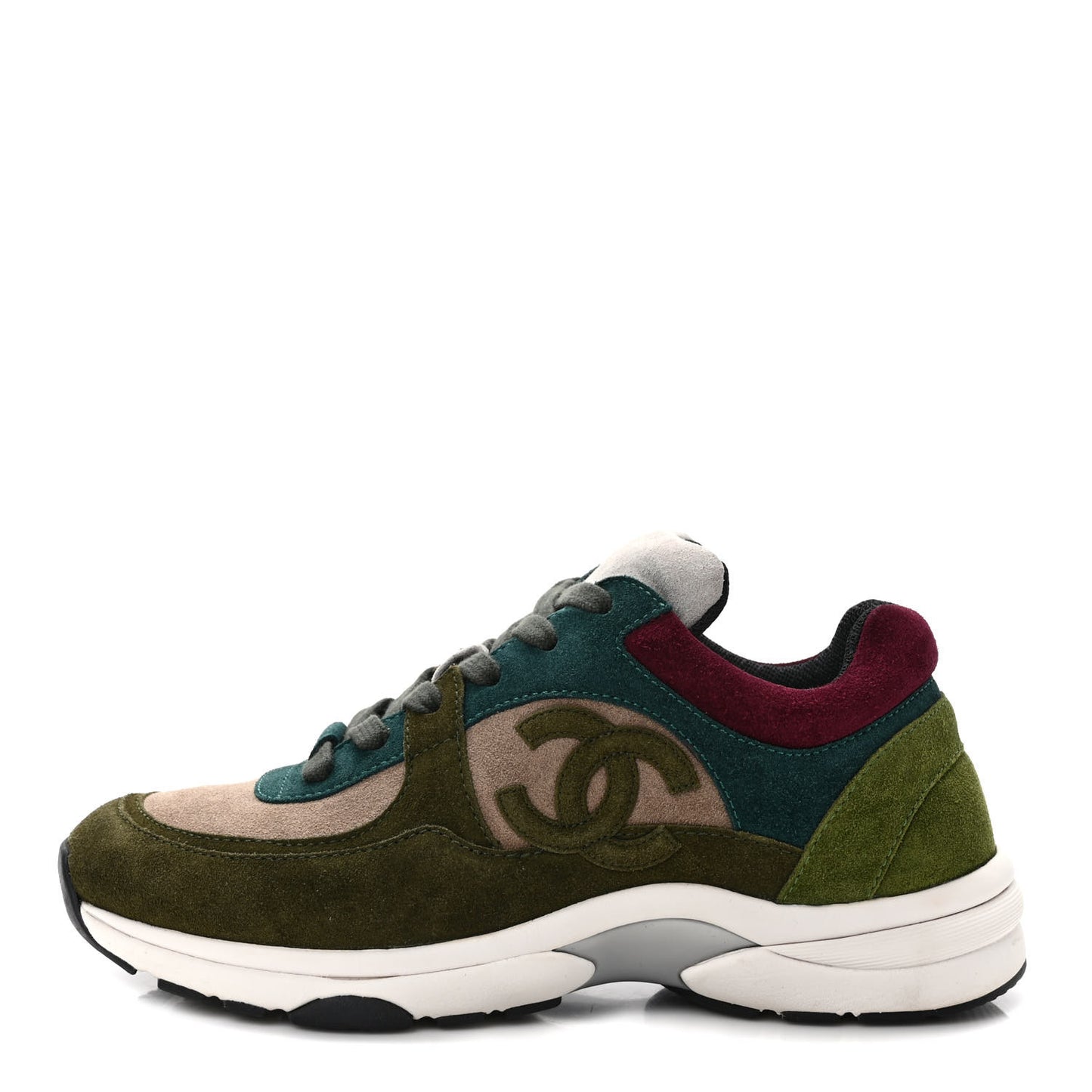 Suede Calfskin CC Sneakers 36.5 Green Beige
