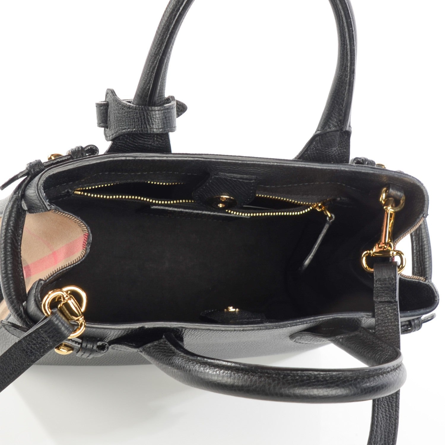 Burberry Grainy Calfskin House Check Small Banner Tote Black 5 of 7